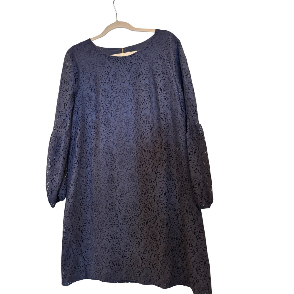 Ann Taylor Navy Lace Bell Sleeve Sheath Dress Women Size 14